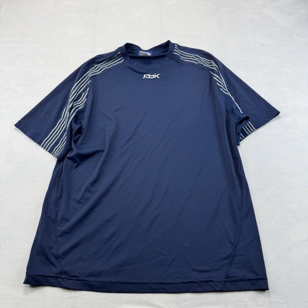 Y2K Reebok Mens M Navy Athletic Training Shirt White Stripe